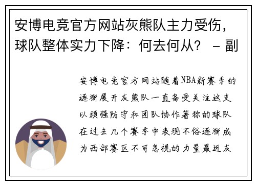 安博电竞官方网站灰熊队主力受伤，球队整体实力下降：何去何从？ - 副本